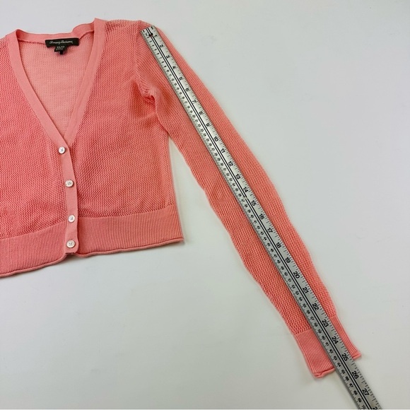 Tommy Bahama peach crop vneck summer knit fitted cardigan XS mesh - Picture 6 of 8